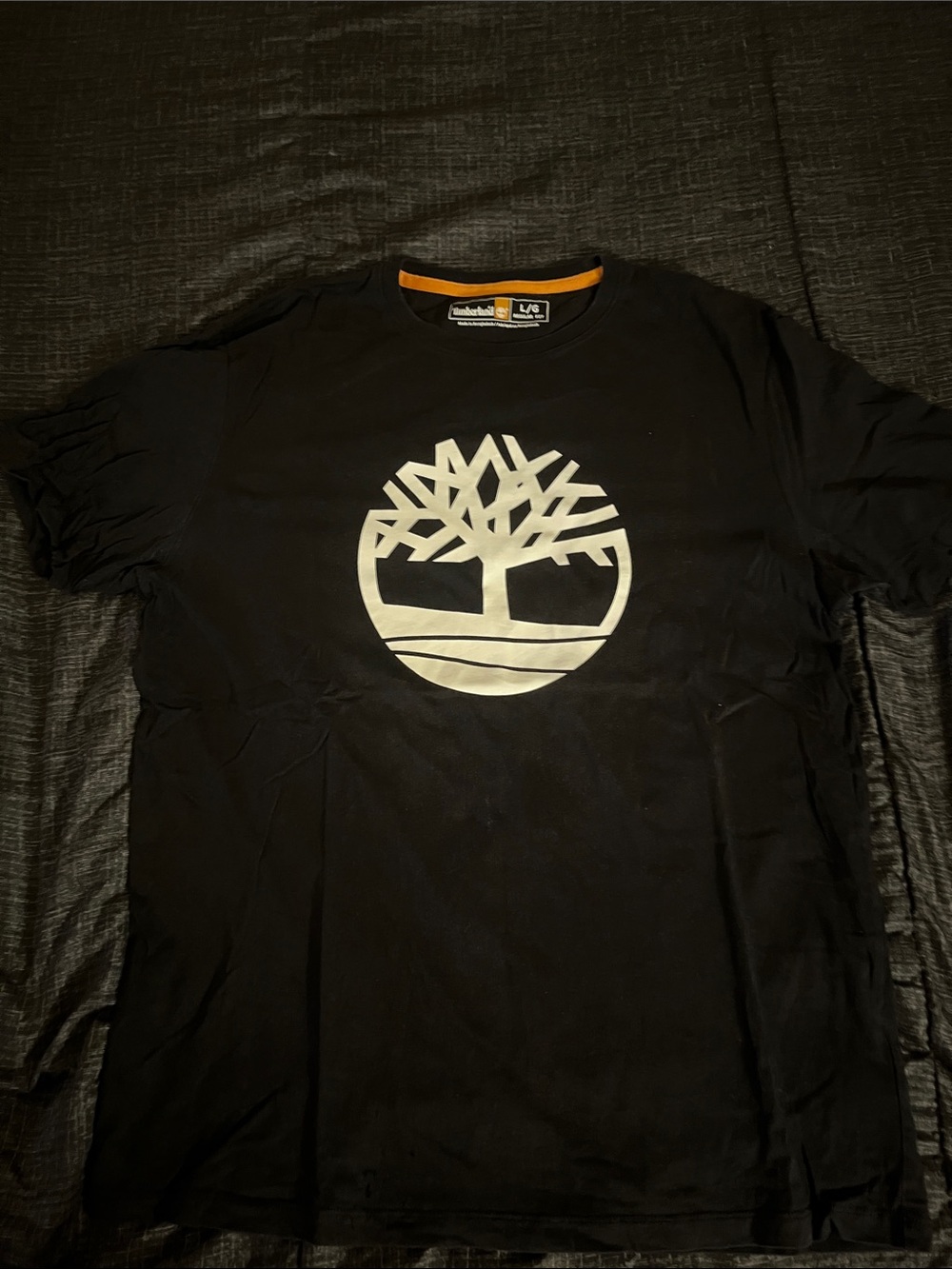 Timberland Black Short Sleeve Tee with Large White Tree Logo